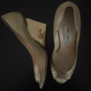 Jimmy Choo gold wedge size 39, 8.5 sparkling Jimmy choo wedge wedding shoes